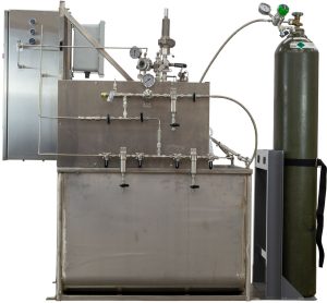 GPL 510 High-Pressure Odorization System - side view showing control panel and containment and blanket gas cylinders